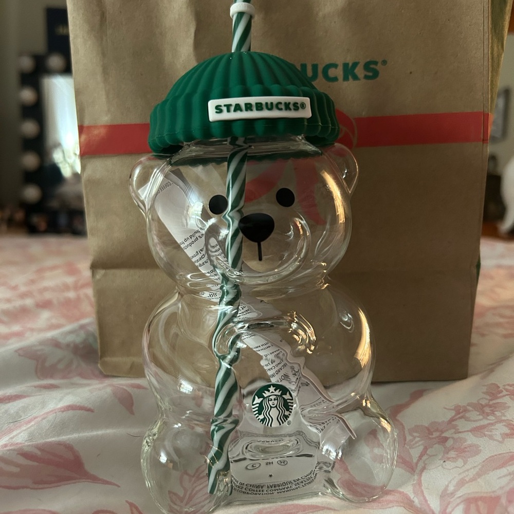 Starbucks Bear Glass with Green Lid